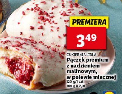 P膮czek premium z nadzieniem malinowym w polewie mlecznej Cukiernia lidla promocja