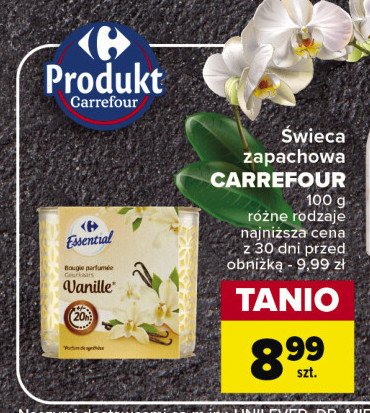 Świeca zapachowa vanille Carrefour essential promocja