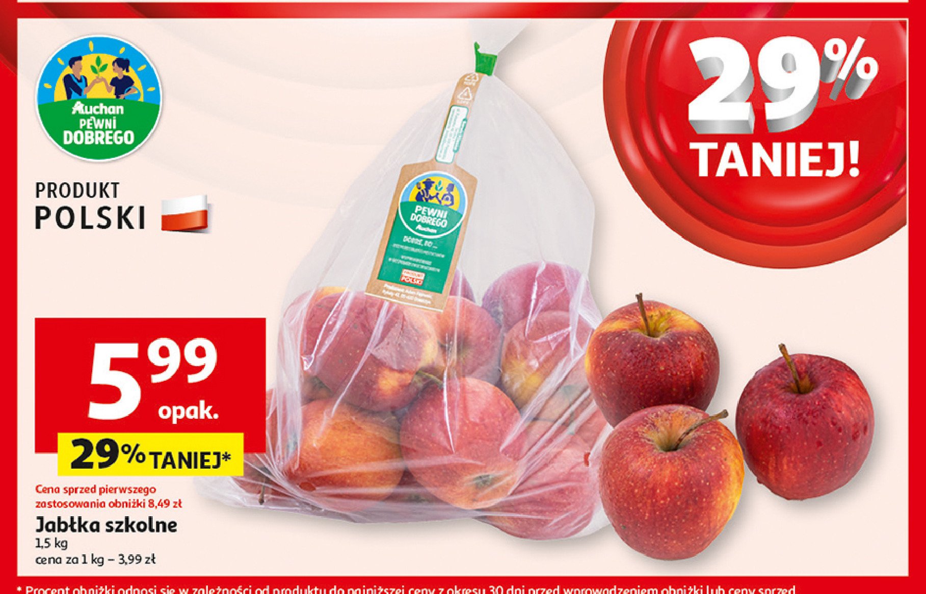 Jabłka szkolne Auchan pewni dobrego promocja