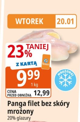 Panga filet bez skóry mrożony 20% glazury 1kg promocja w Leclerc