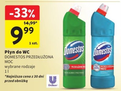 Płyn do WC Domestos przedłużona moc wybrane rodzaje promocja w Intermarche