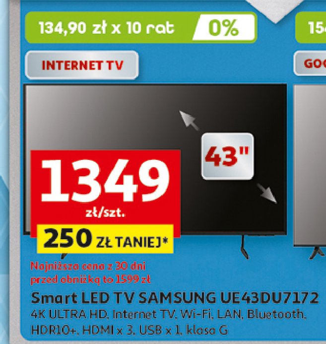 Telewizor 43" 43du7172 Samsung promocja w Auchan