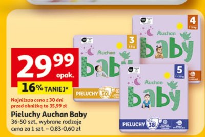 Pieluchy Auchan Baby 36-50 szt. promocja w Auchan