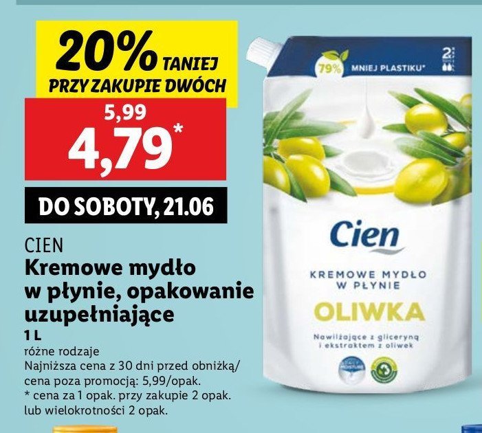 Mydło w płynie oliwka Cien promocja w Lidl