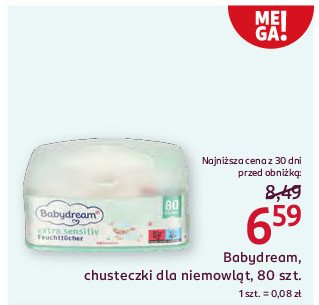 Chusteczki nawilżane extra sensitive pudełko Babydream promocja w Rossmann