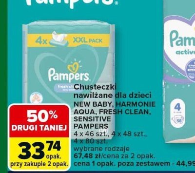 Chusteczki Pampers nawilżane dla dzieci NEW BABY, HARMONIE AQUA, FRESH CLEAN, SENSITIVE promocja w Carrefour Market