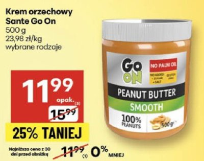 Krem orzechowy Sante Go On Peanut Butter Smooth promocja w Delikatesy Centrum