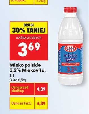 Mleko polskie 3,2% Mlekovita, 1 l promocja w Biedronka