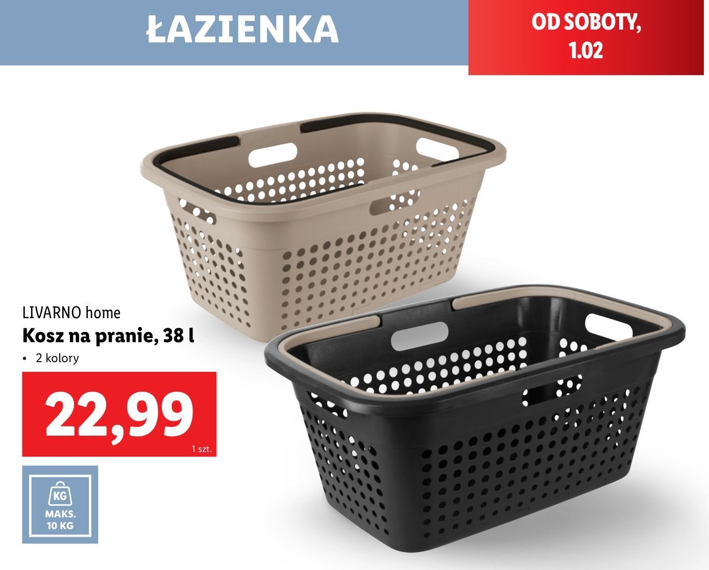 Kosz na pranie 38 l LIVARNO HOME promocja w Lidl