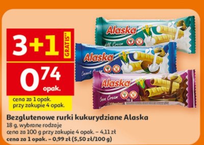 Bezglutenowe rurki kukurydziane Alaska 18 g, wybrane rodzaje promocja w Auchan