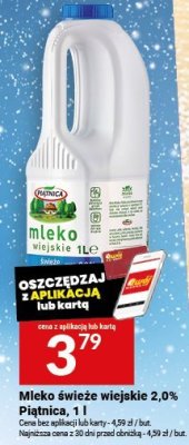 Mleko świeże wiejskie 2,0% Piątnica, 1 l promocja w Twój Market