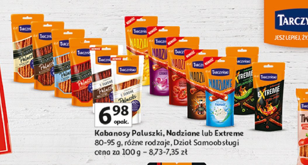 Kabanosy palusz 40% mniej tłuszczu drobiowe Tarczyński kabanos exclusive promocja w Auchan
