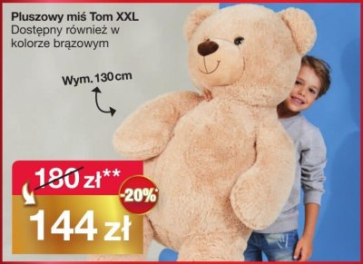 Pluszowy miś Tom XXL Dostępny również w kolorze brązowym Wym.130cm promocja w Woolworth