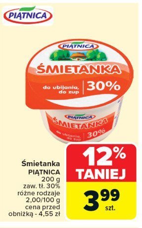 Śmietana 30% Piątnica promocja w Carrefour