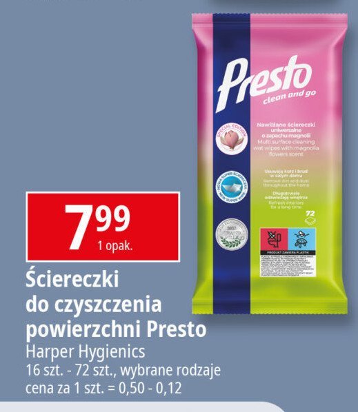 Ściereczki czyszczące uniwersalne magnolia Presto clean Presto harper hygienics promocja