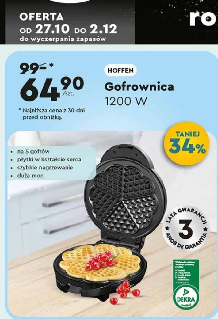 Gofrownica 1200w Hoffen promocja w Biedronka