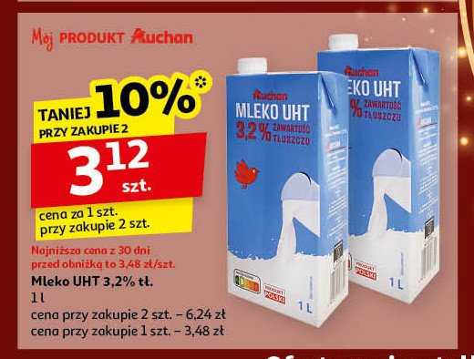 Mleko 3.2 % Auchan promocja w Auchan