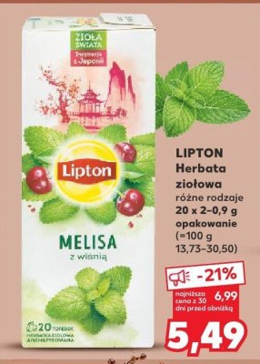 Herbata LIPTON MELISA z wiśnią ziołowa różne rodzaje 20 x 2-0,9 g promocja w Kaufland
