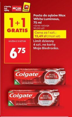 Pasta do zębów Colgate Max White Luminous promocja w Biedronka