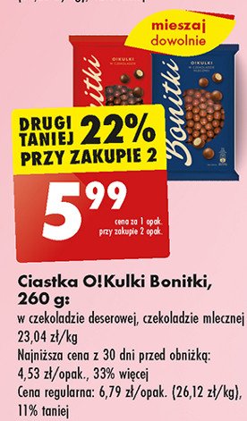 Kulki w czekoladzie deserowej Bonitki promocja w Biedronka