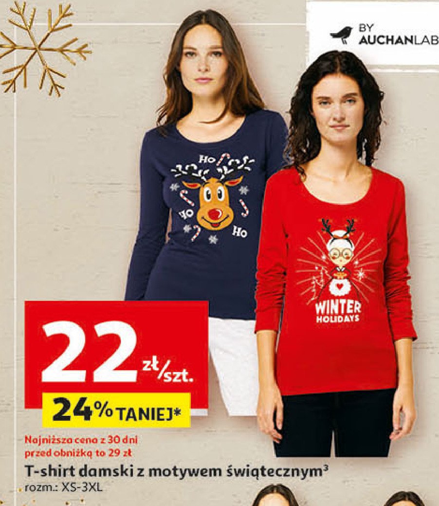 T-shirt damski z nadrukiem świątecznym Auchan inextenso promocja