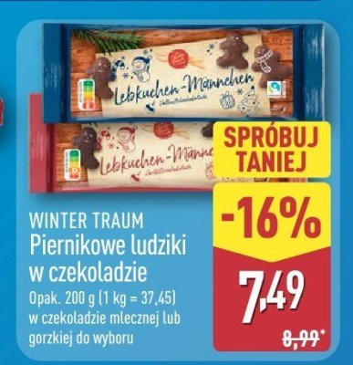 Piernikowe ludziki w czekoladzie WINTER TRAUM Piernikowe ludziki w czekoladzie mlecznej lub gorzkiej do wyboru promocja w Aldi