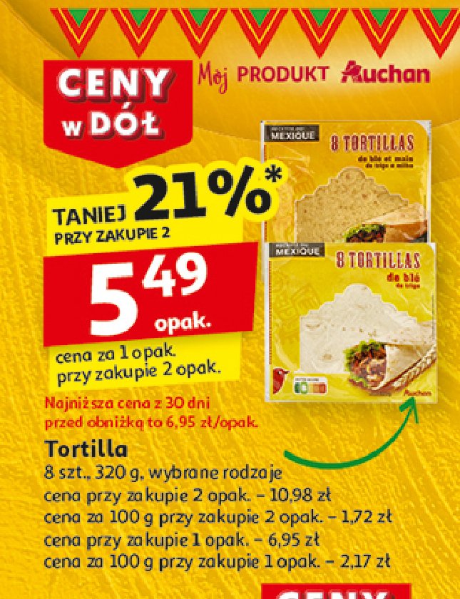 Tortilla pszenna Auchan różnorodne (logo czerwone) promocja w Auchan