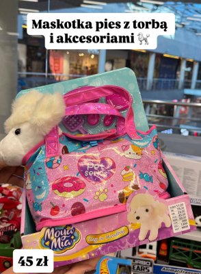 Maskotka pies z torbą i akcesoriami  promocja w Pepco