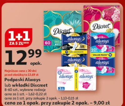 Podpaski Always lub wkładki Discreet 8-60 szt., wybrane rodzaje promocja w Auchan