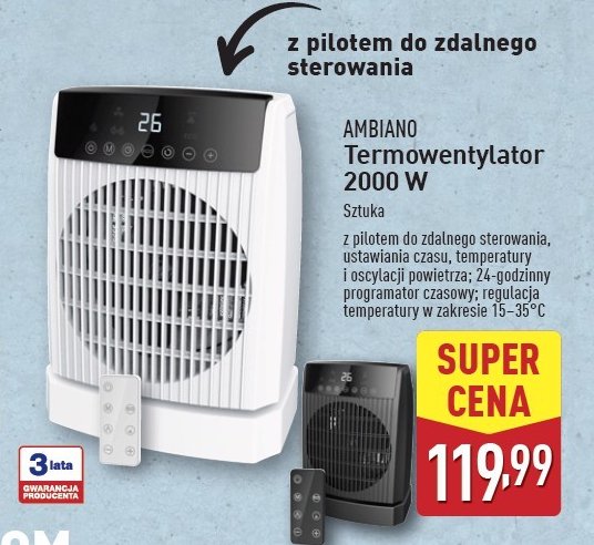 Termowentylator ścienny 2000w AMBIANO promocja w Aldi