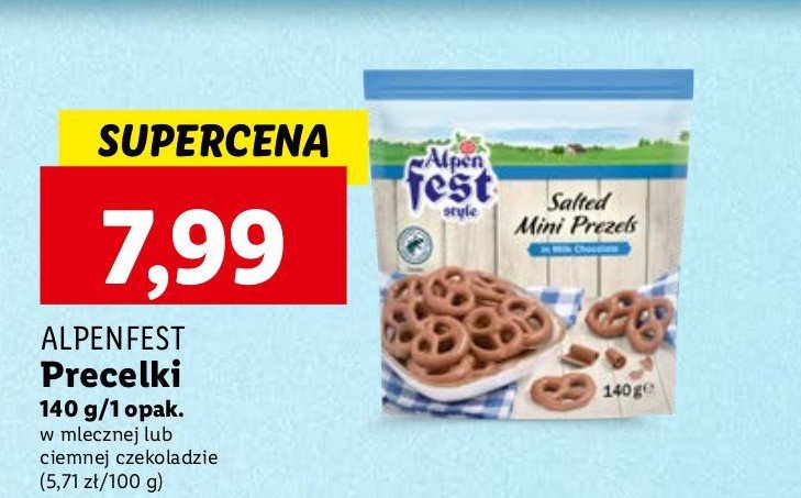 Precle słone w czekoladzie mlecznej Alpen fest promocja