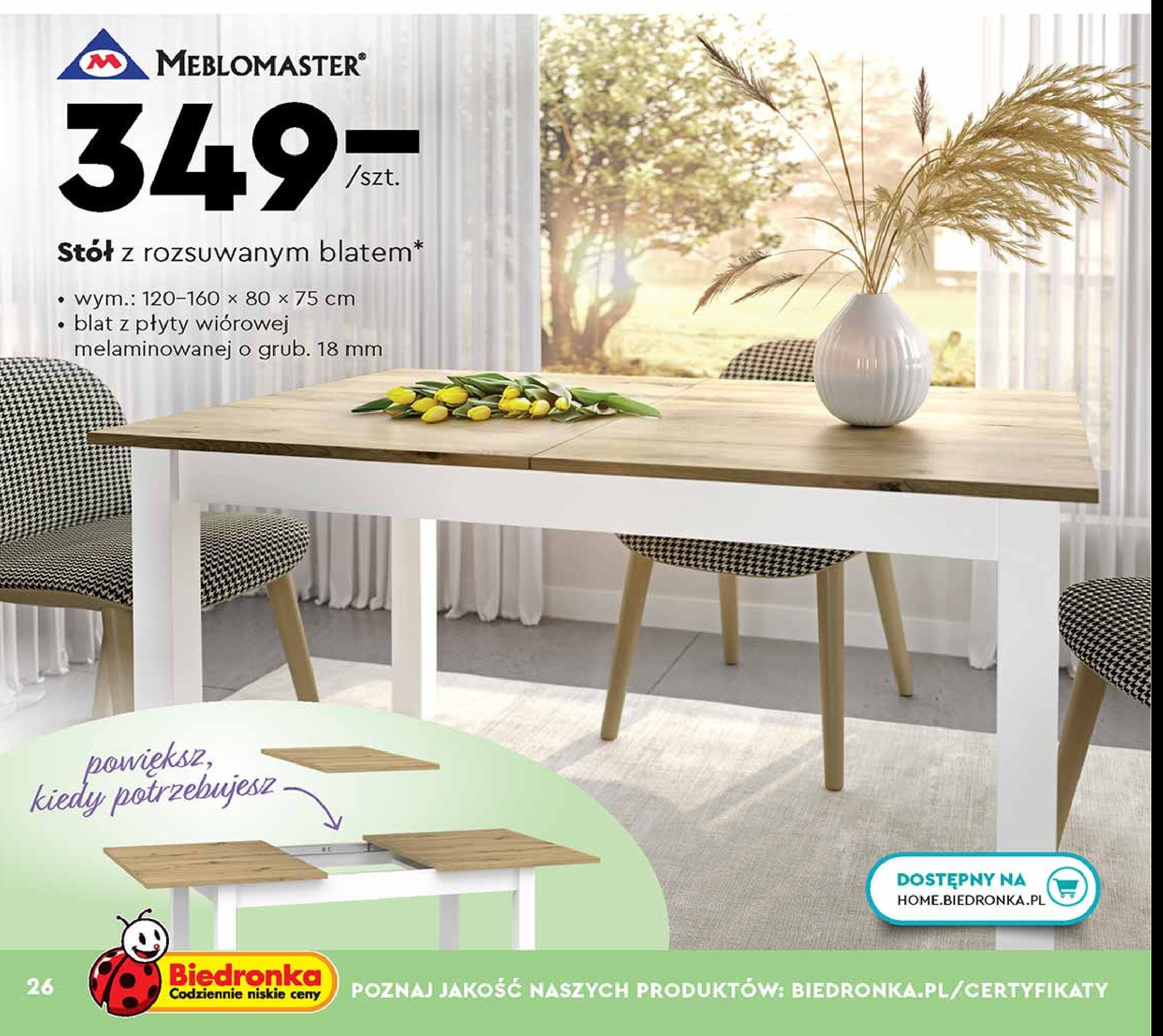 Stół z rozsuwanym blatem 120-160 x 80 x 75 cm Meblomaster promocja