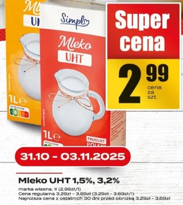 Mleko UHT 1,5% 3,2% Supeco promocja w Supeco