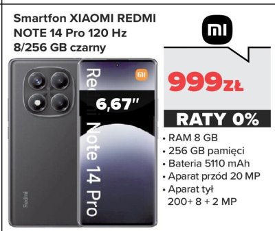 Smartfon REDMI NOTE 14 Pro 120 Hz 8/256 GB czarny promocja w NEONET