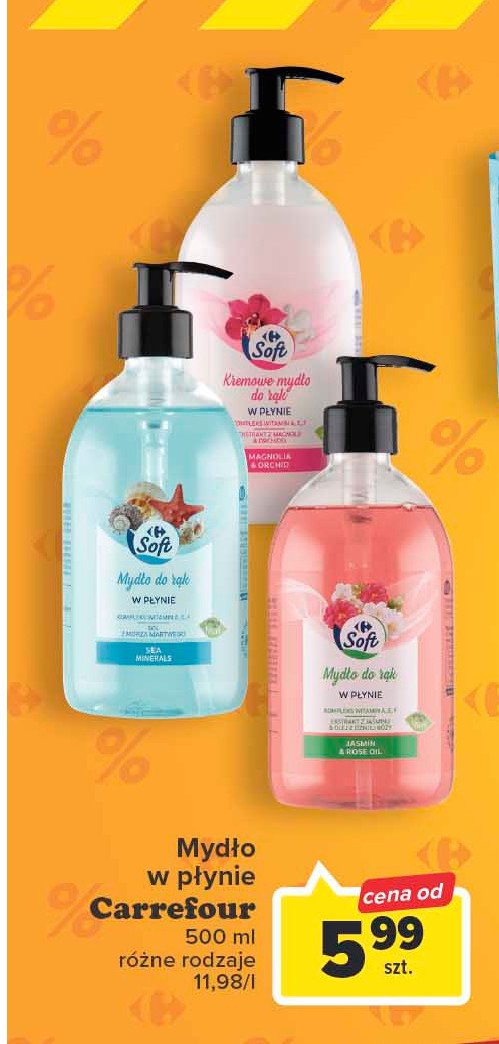 Mydło w płynie jasmin & rose oil Carrefour soft promocja