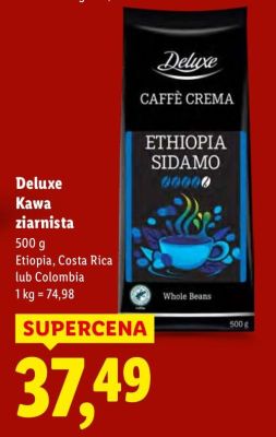 Kawa Deluxe Kawa ziarnista 500 g Etiopia, Costa Rica lub Colombia promocja w Lidl