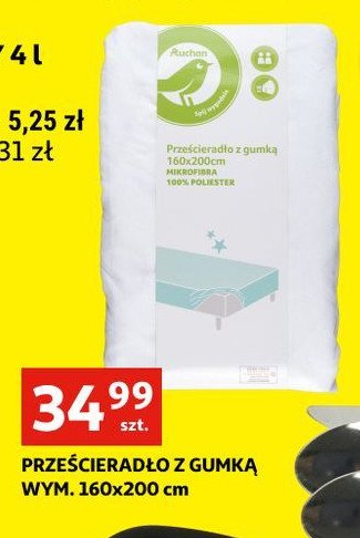 Prześcieradło z gumką 160 x 200 cm Auchan na co dzień (logo zielone) promocja