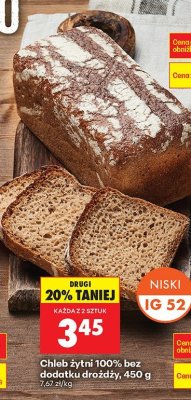 Chleb żytni 100% bez dodatku drożdży 450 g Niski IG 52 promocja w Biedronka