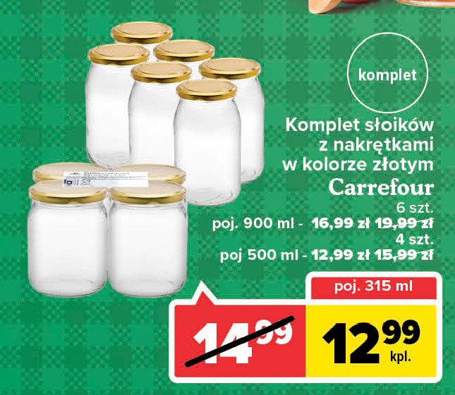 Komplet słoików ze złotymi nakrętkami 500 ml Carrefour promocja
