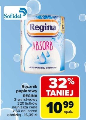 Ręcznik papierowy REGINA ABSORB 3-warstwowy 220 listków promocja w Carrefour