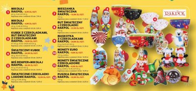 Kubek z czekoladkami, but świąteczny z czekoladkami Rakpol promocja w Stokrotka
