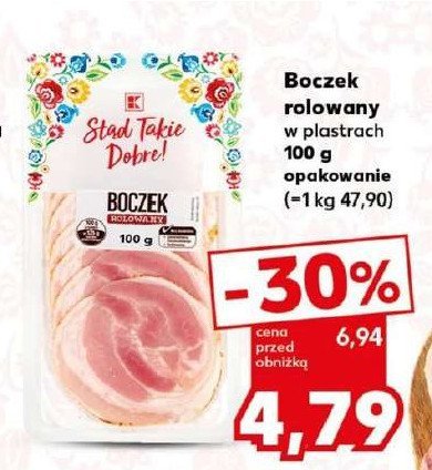 Boczek surowy plastry K-classic stąd takie dobre! promocja w Kaufland