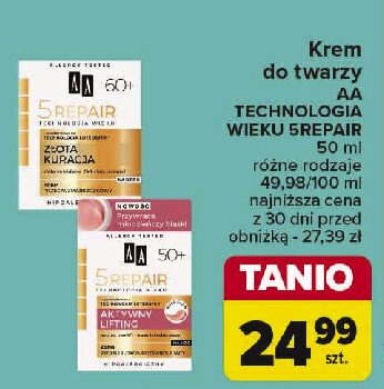 Nocny krem odżywczo-regenerujący 50+ aktywny lifting Aa technologia wieku 5repair promocja