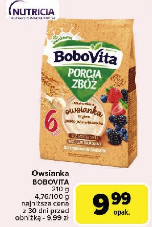 Owsianka z ryżem jagoda- jeżyna- truskawka Bobovita porcja zbóż promocja w Carrefour