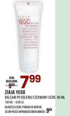 Krem ZIAJA YEGO balsam po goleniu czerwony cedr, 80 ml promocja w Drogerie Natura