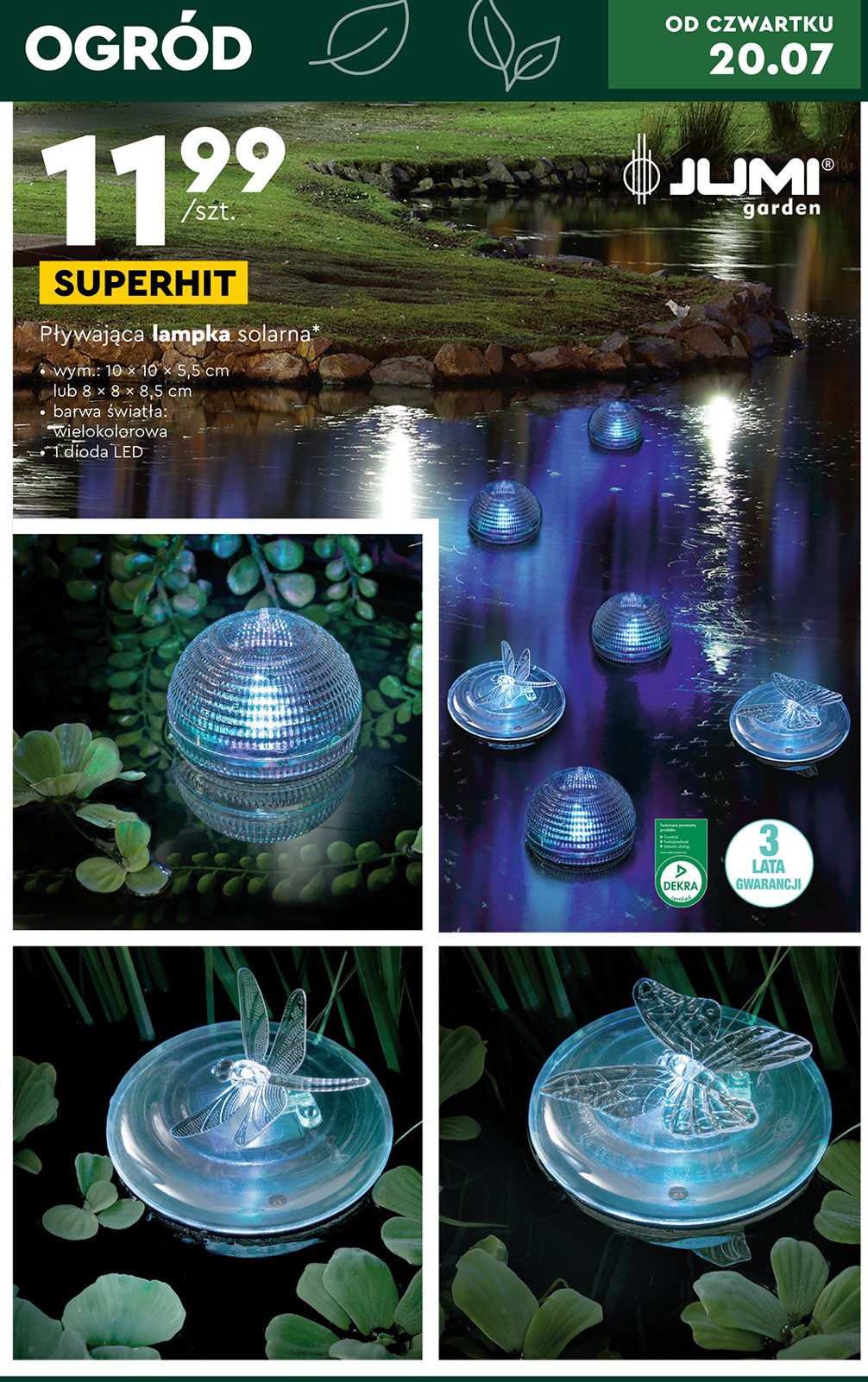Lampa solarna p艂ywaj膮ca 10 x 10 x 5.5 cm Jumi promocja