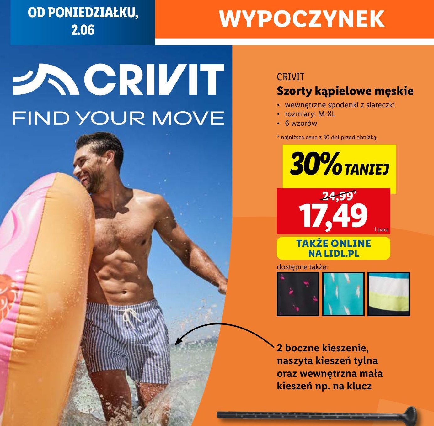 Szorty kąpielowe m-xl Crivit promocja w Lidl