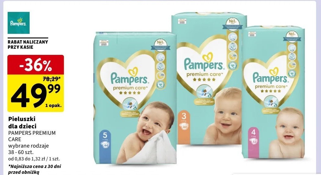 Pieluszki dla dzieci 5 Pampers premium care promocja w Intermarche