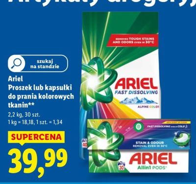 Proszek do prania Ariel Proszek lub kapsułki do prania kolorowych tkanin promocja w Lidl