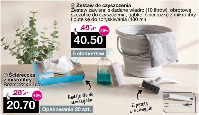 Zestaw do czyszczenia 5 elementów - składane wiadro (10 litrów), obrotową szczotkę do czyszczenia, gąbkę, ściereczkę z mikrofibry i butelkę do spryskiwania (480 ml) promocja w Woolworth